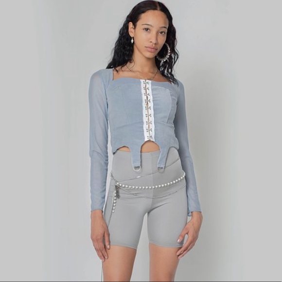 Zemeta Corduroy Prince Top Mesh Sleeves Corset - Picture 2 of 4